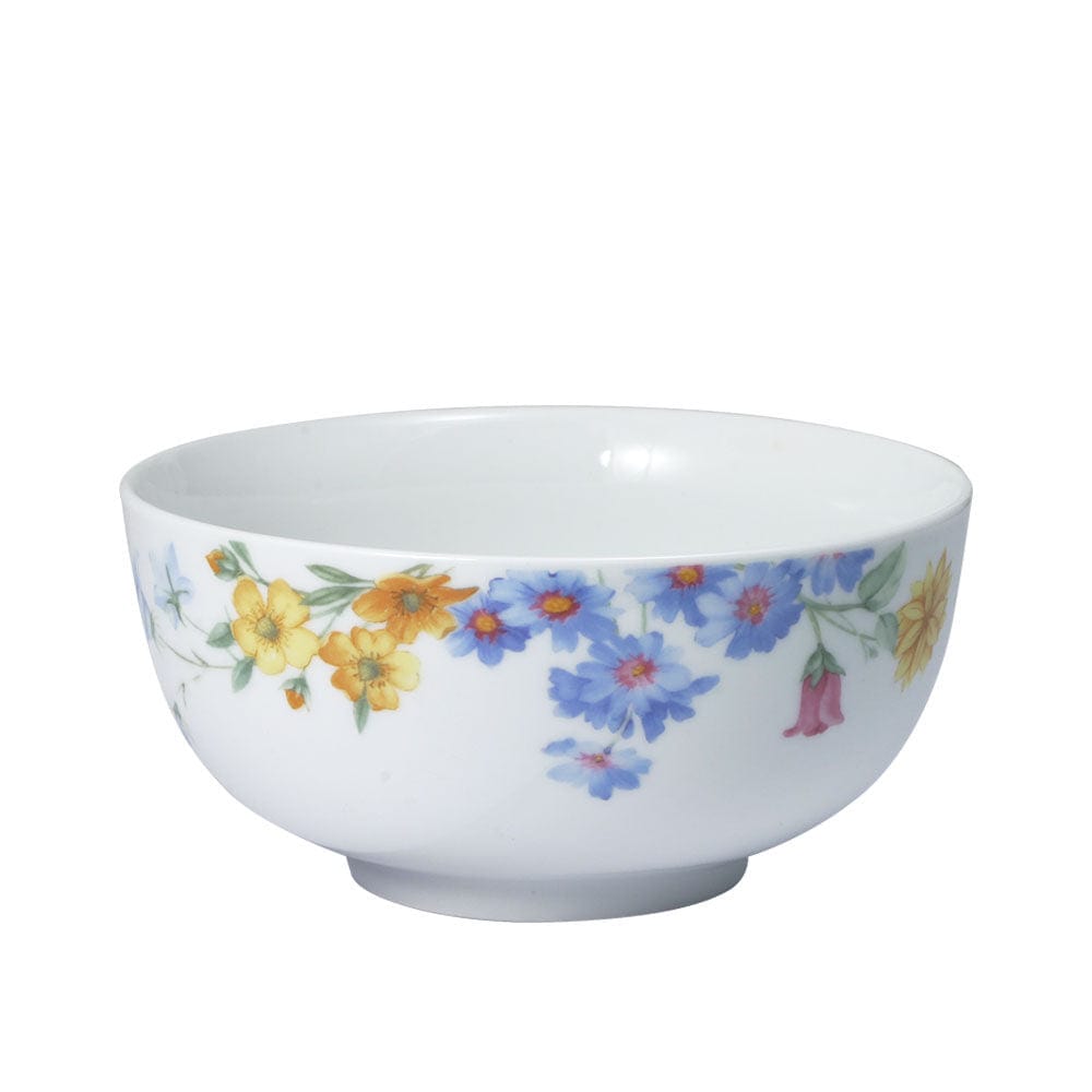 Annabelle set of 4 white porcelain soup cereal bowls with yellow orange and blue floral pattern