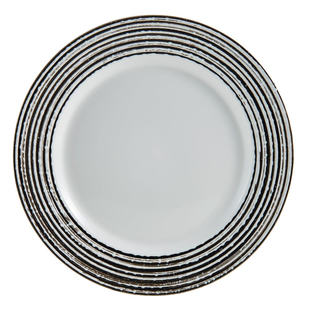 Top-down view of Bryson White dinner plate with concentric brown striped rim
