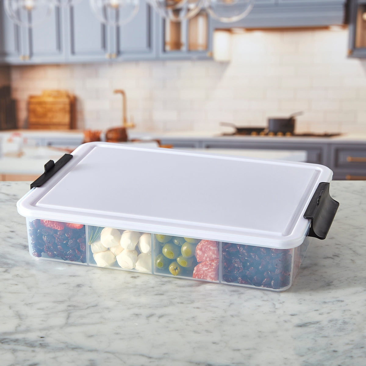 style::White Plastic Cutting Board & Lid w/ 11 Compartments