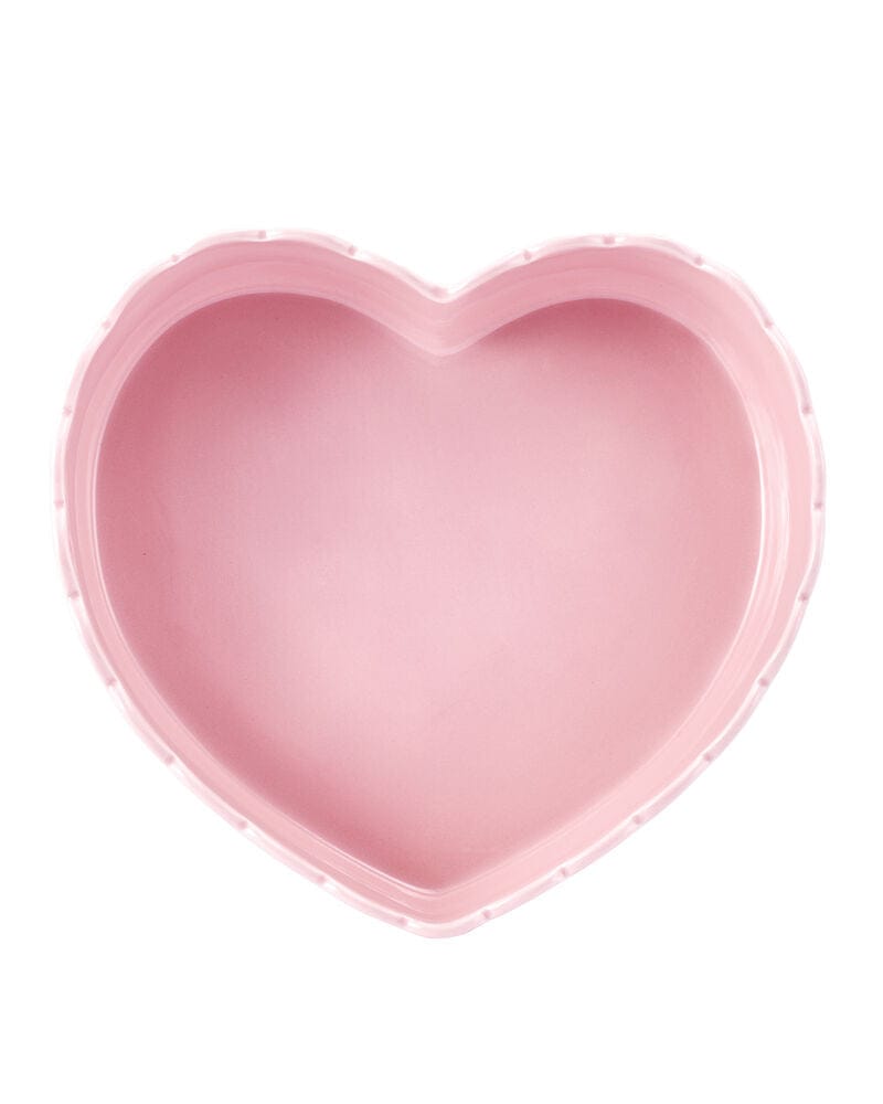 Top view of Tea Rose pink heart shaped serving bowl with scalloped edge