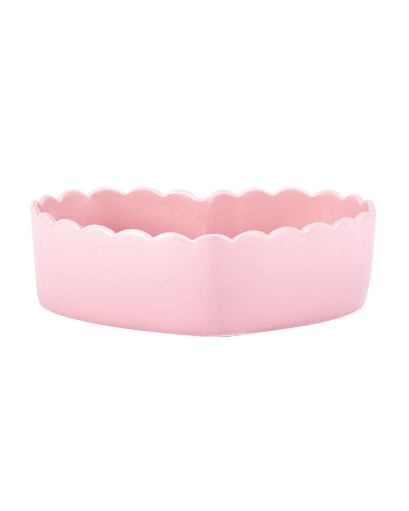 Tea Rose pink serving bowl with a heart shaped scalloped rim.