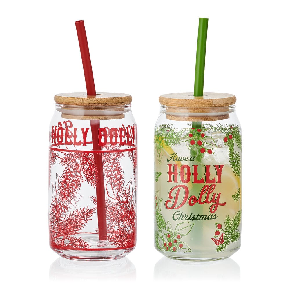 Dolly Parton Holly Dolly Christmas Set of 2 Can Glasses