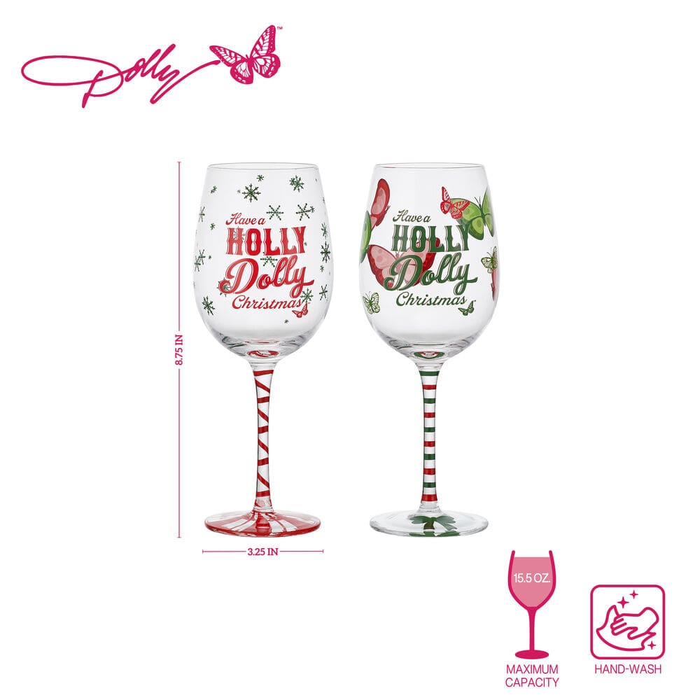 Dolly Parton Holly Dolly Christmas Set of 2 Wine Glasses