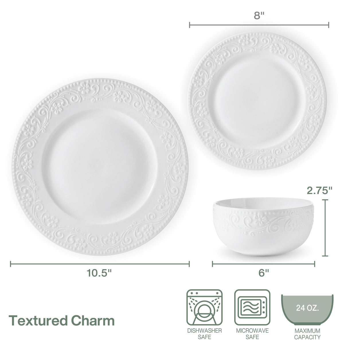 Textured Charm 24 Piece Dinnerware Set, Service for 8