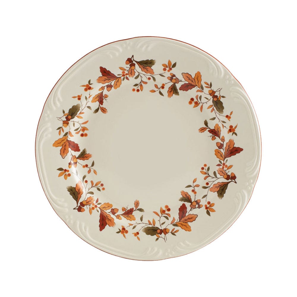 Cream Autumn Berry salad plate with orange and brown autumn leaf border.
