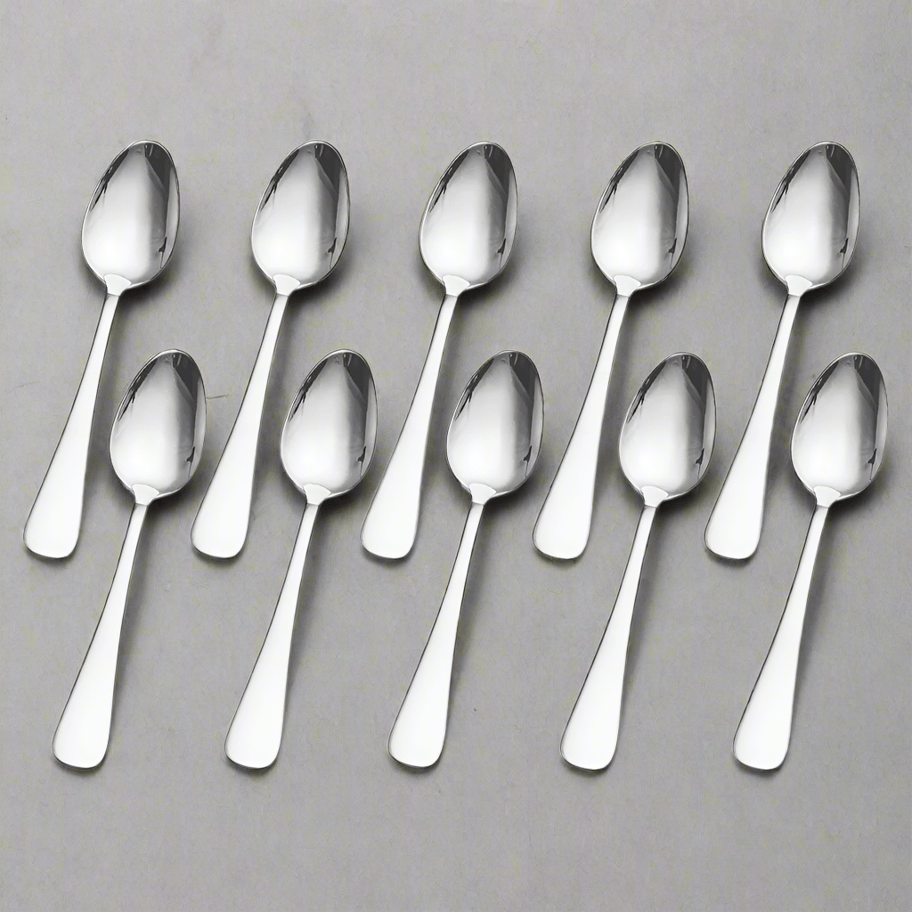 Satin Symmetry set of ten dinner spoons arranged in two diagonal rows