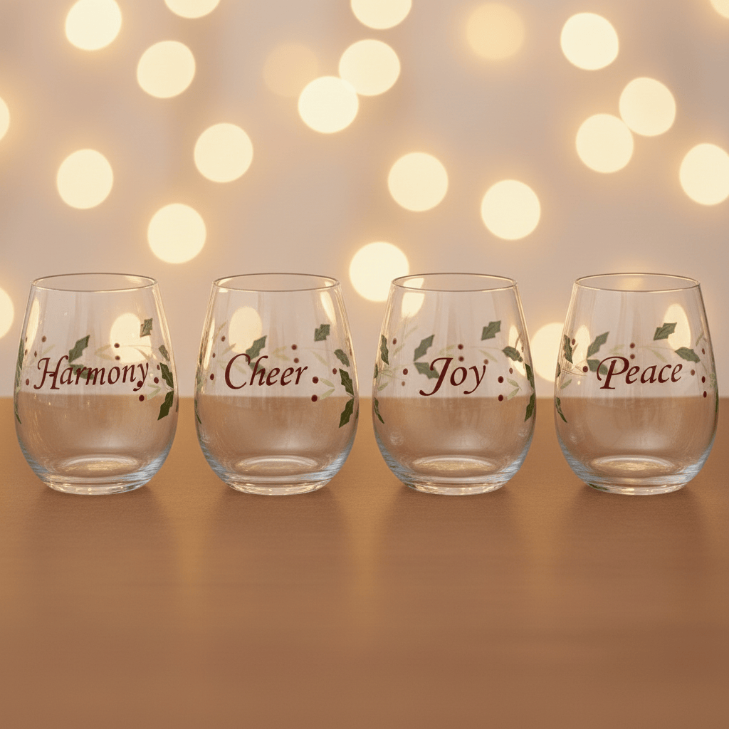 Winterberry® Classic Set of 4 Sentiment Stemless Wine Glasses
