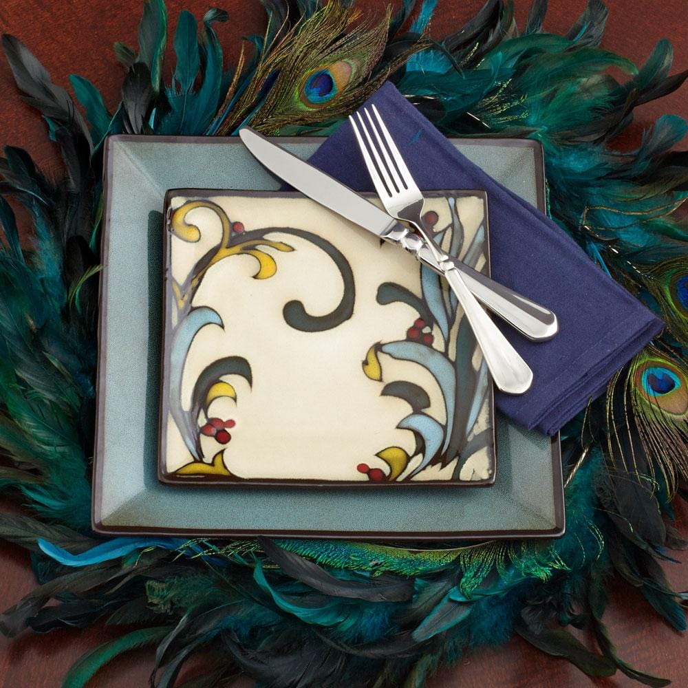 Gourmet Basics Belmont Square Blue Leaves Dinnerware Set