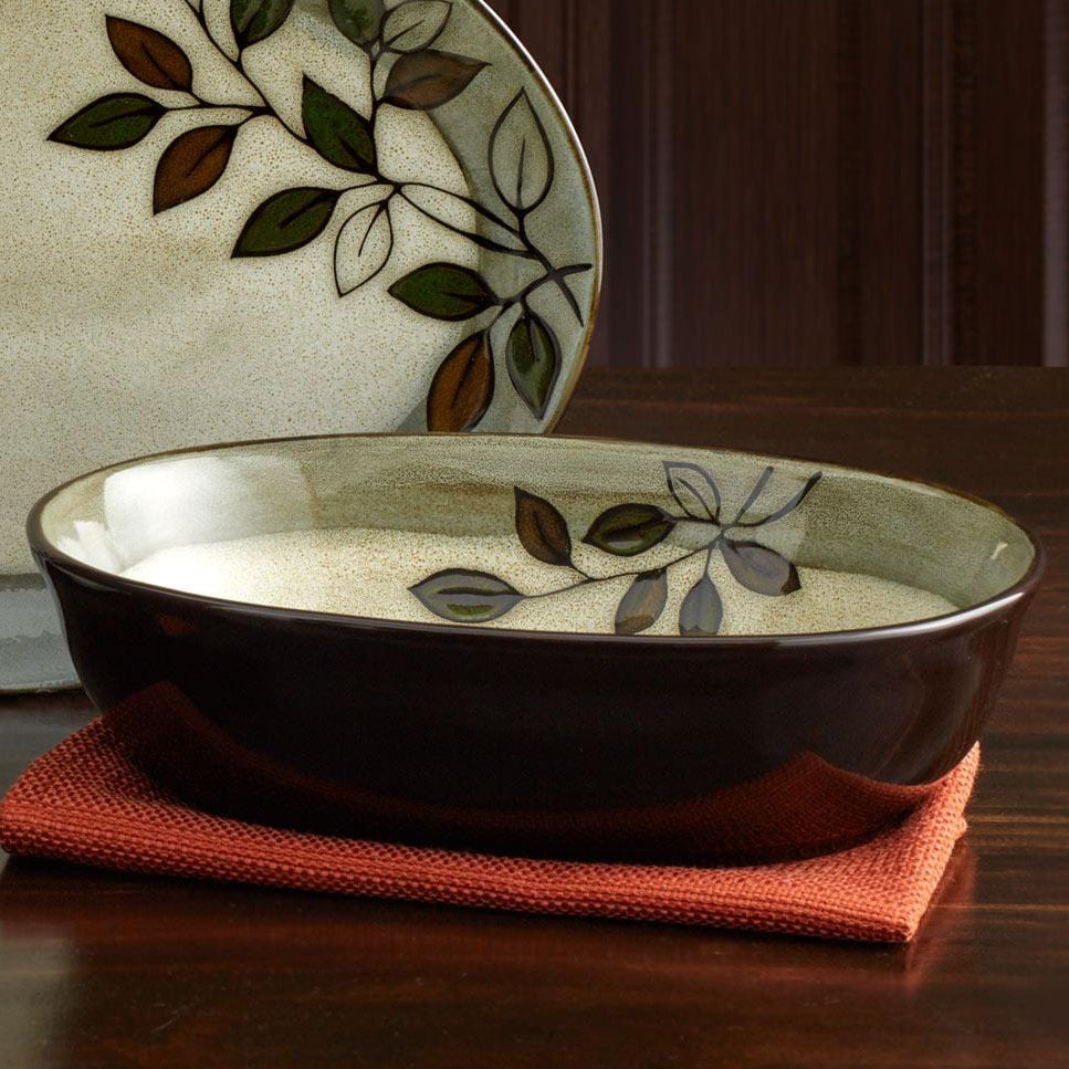 Rustic Leaves Oval Serve Bowl