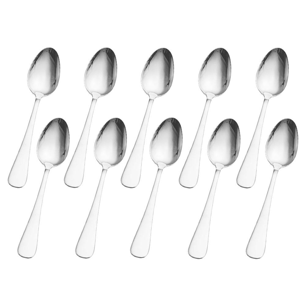 Satin Symmetry ten dinner spoons arranged across a white background