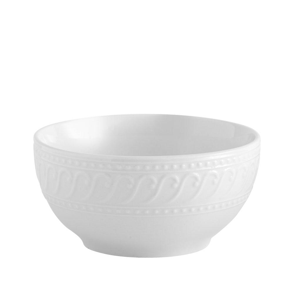 White Sylvia soup cereal bowl with embossed border around the rim