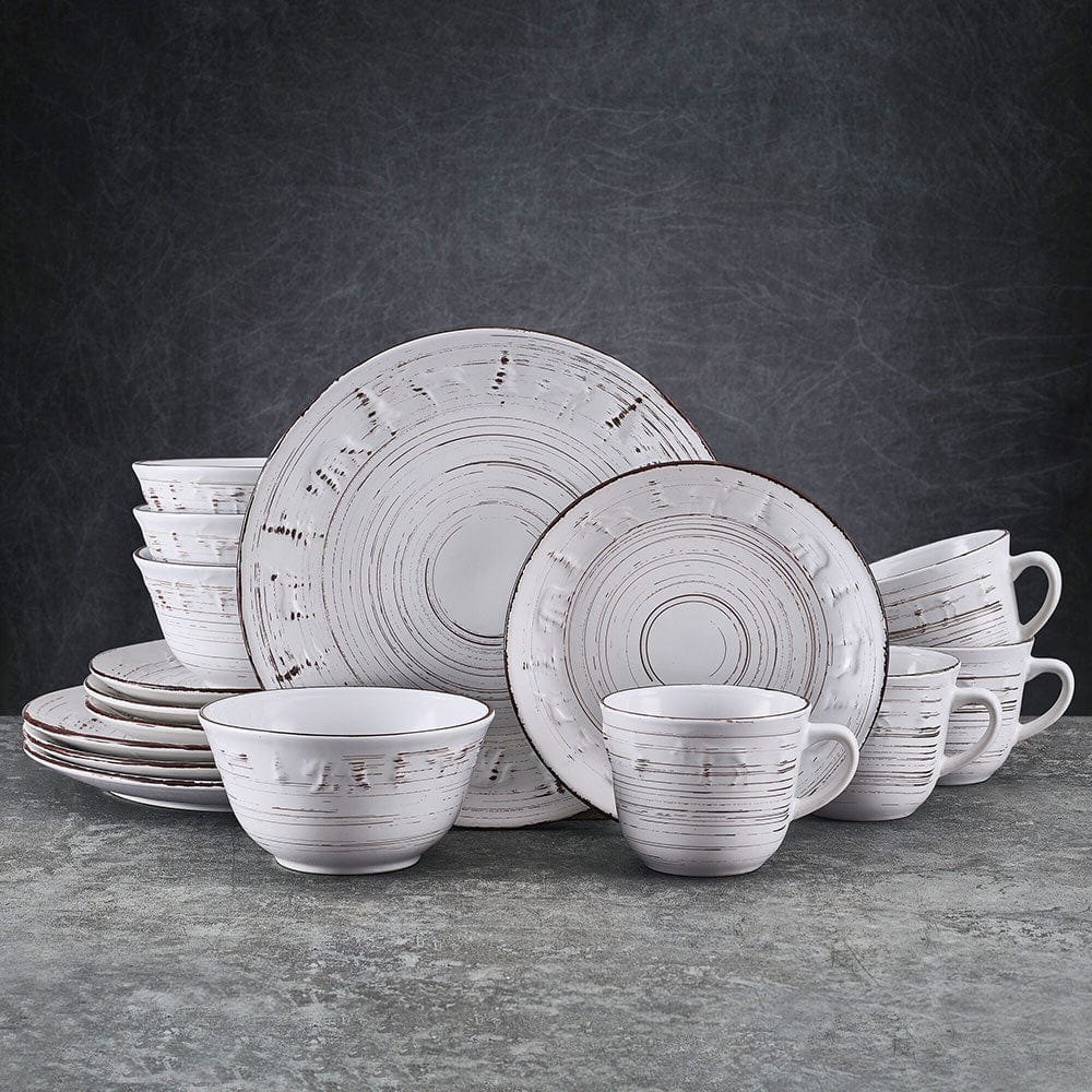 Trellis Lodge White 16 Piece Dinnerware Set, Service for 4
