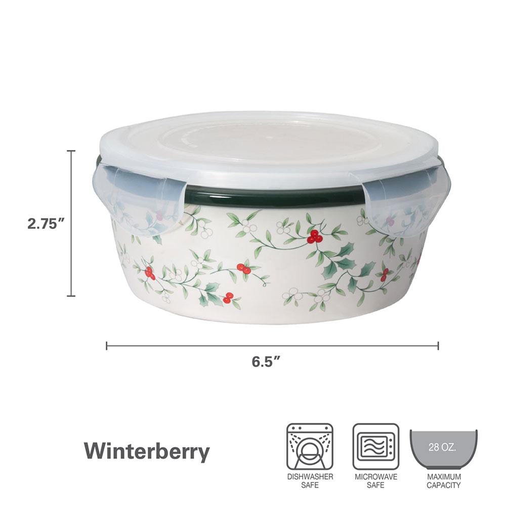 Winterberry storage bowl with lid white ceramic bowl adorned with holly berry pattern
