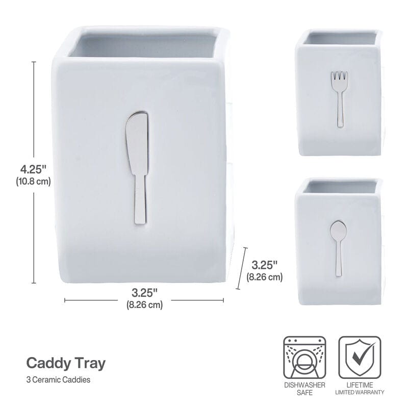 3 Piece Flatware Caddy with Wood Tray