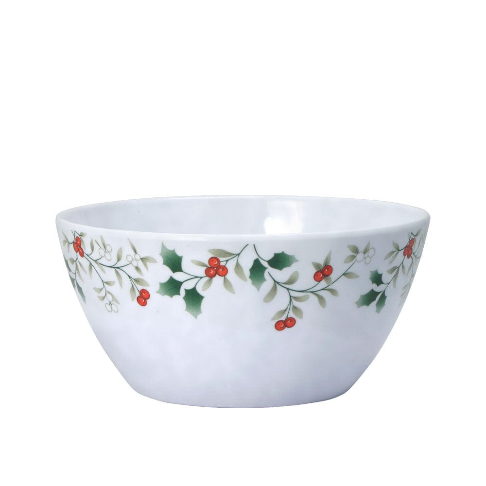 Winterberry melamine bowl with holly border around the rim.