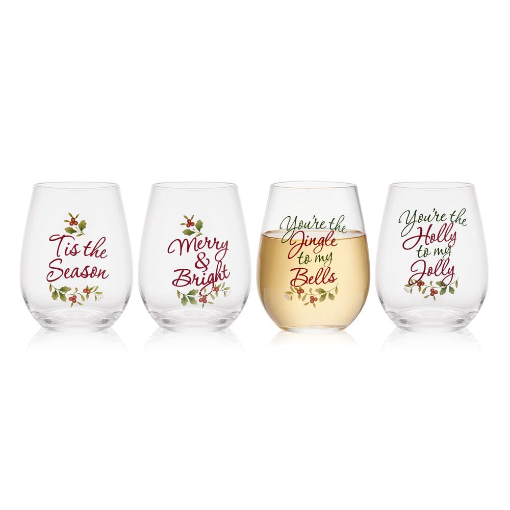 Winterberry® Cheerful Set of 4 Sentiment Stemless Wine Glasses