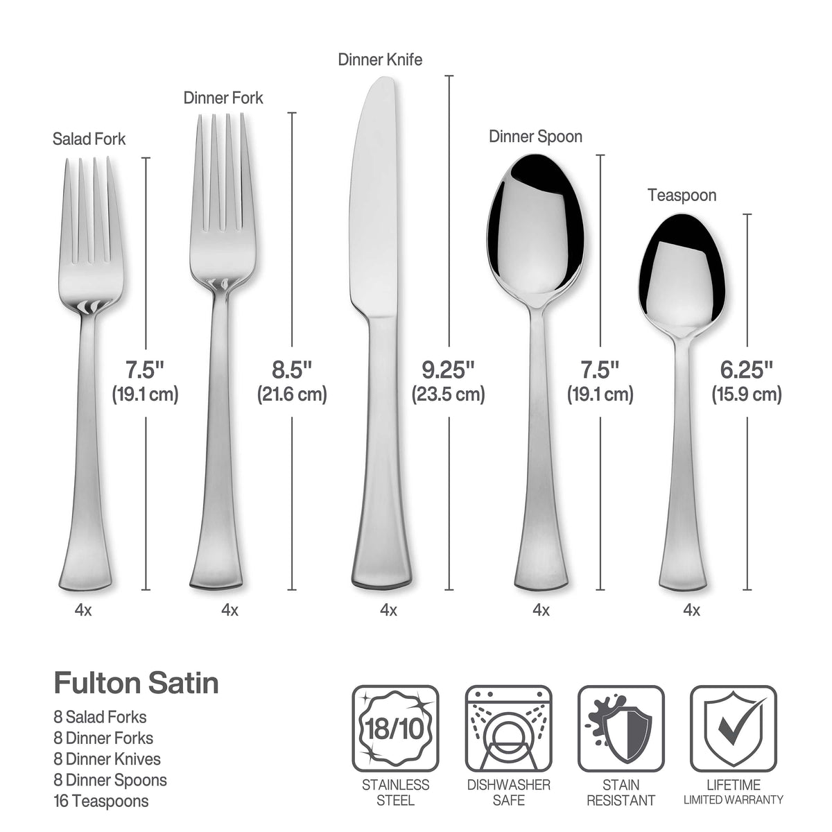 Satin Fulton 51 Piece Flatware Set, Service for 8