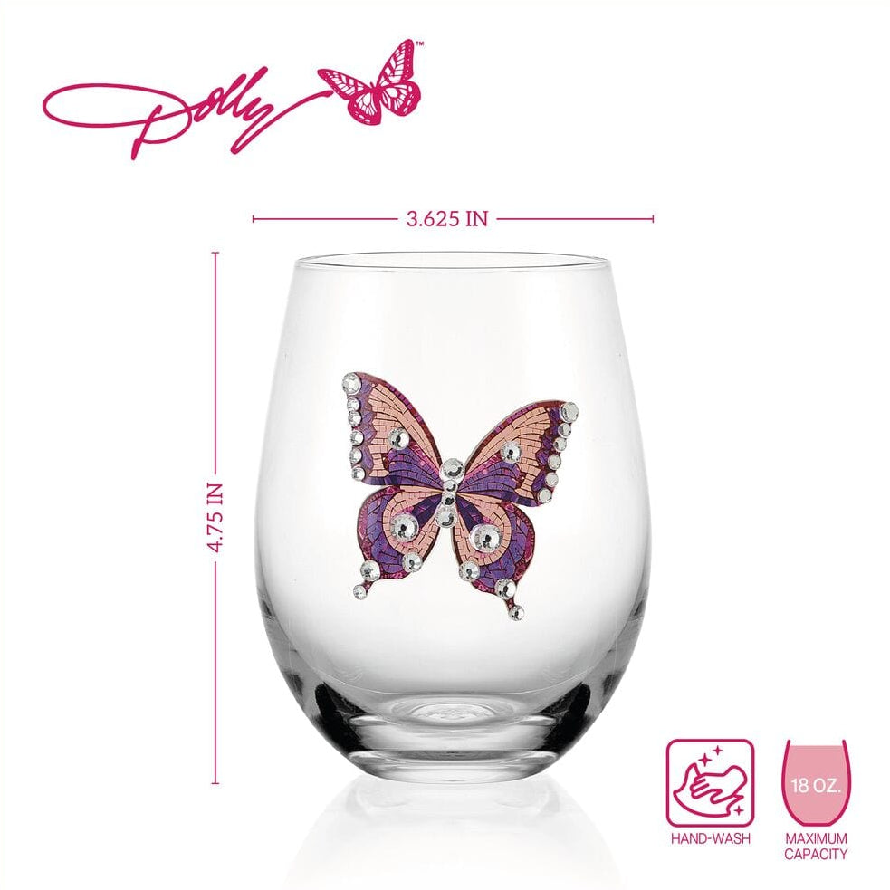 Dolly Parton Jeweled Mosaic Set of 2 Stemless Wine Glasses
