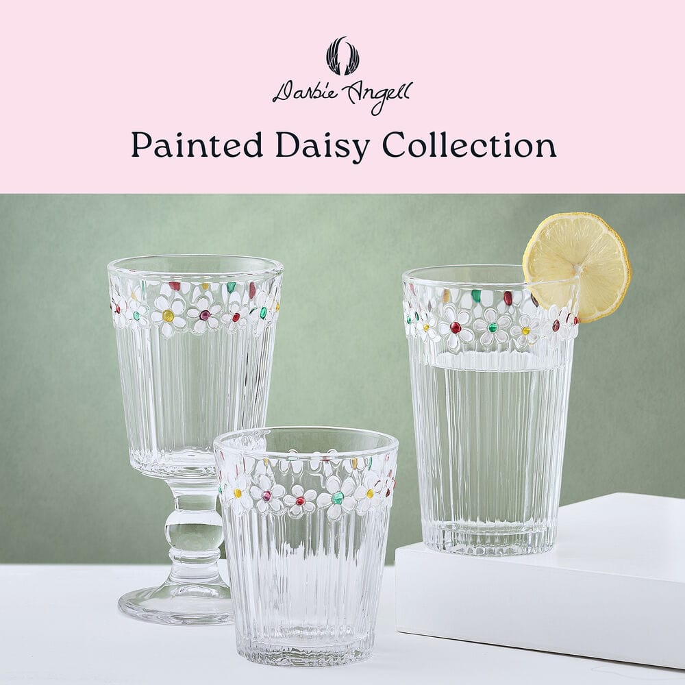 Darbie Angell Painted Daisy Set of 4 Highball Glasses