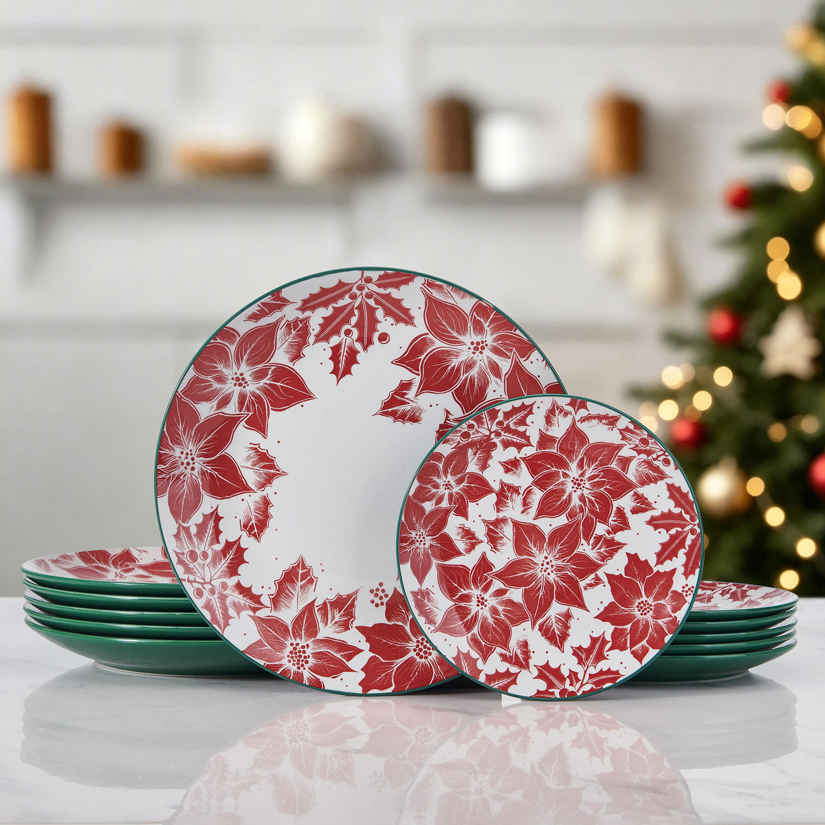 Precious Poinsettia 12 Piece Dinnerware Set, Service for 6