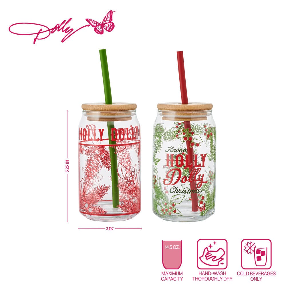 Dolly Parton Holly Dolly Christmas Set of 2 Can Glasses