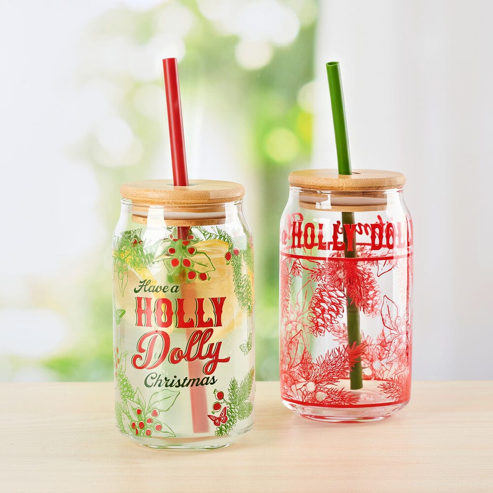Dolly Parton Holly Dolly Christmas Set of 2 Can Glasses