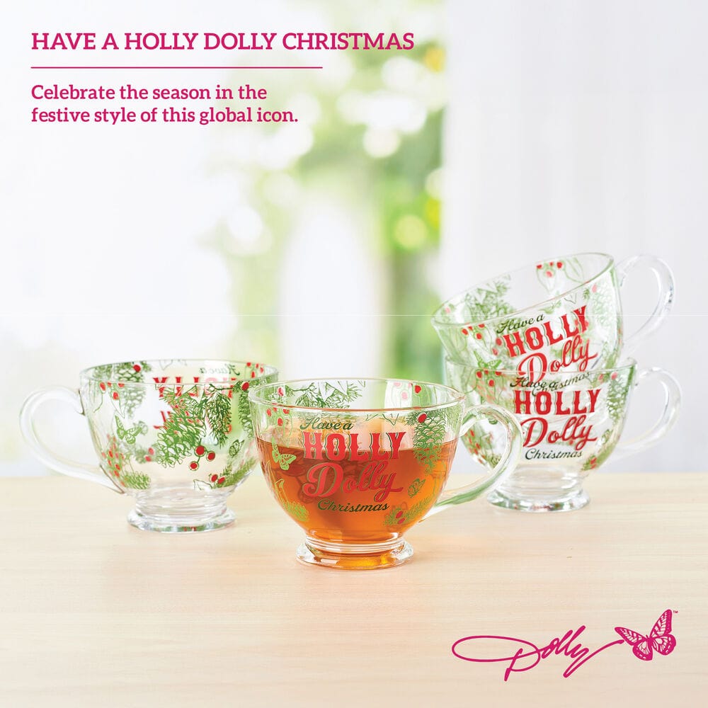 Dolly Parton Holly Dolly Christmas Set of 4 Glass Mugs