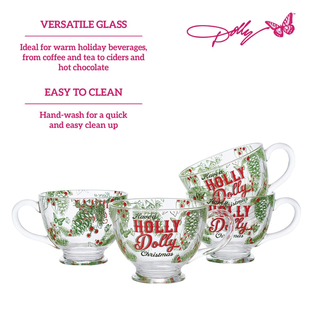 Dolly Parton Holly Dolly Christmas Set of 4 Glass Mugs