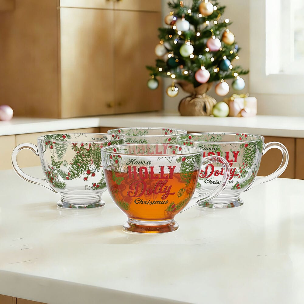 Dolly Parton Holly Dolly Christmas Set of 4 Glass Mugs