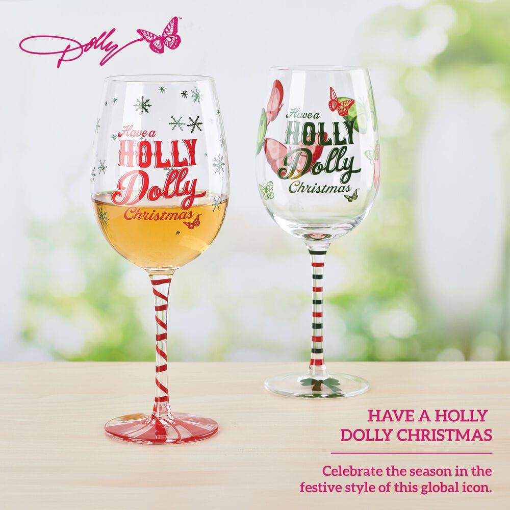 Dolly Parton Holly Dolly Christmas Set of 2 Wine Glasses