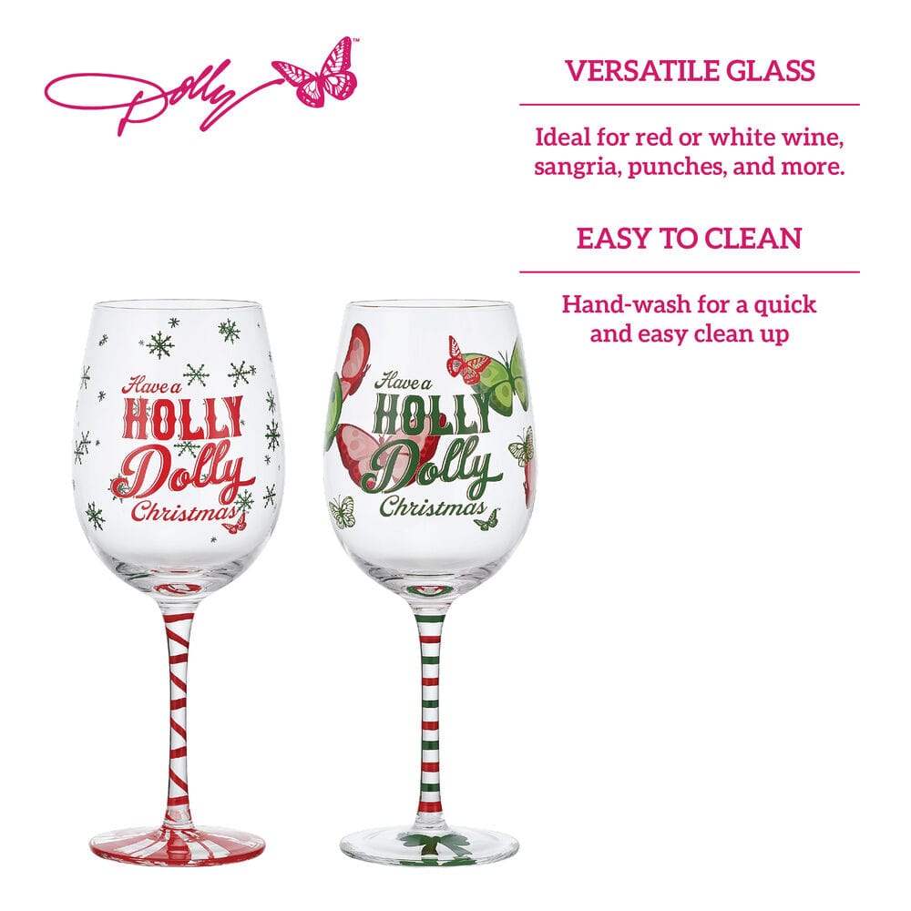 Dolly Parton Holly Dolly Christmas Set of 2 Wine Glasses