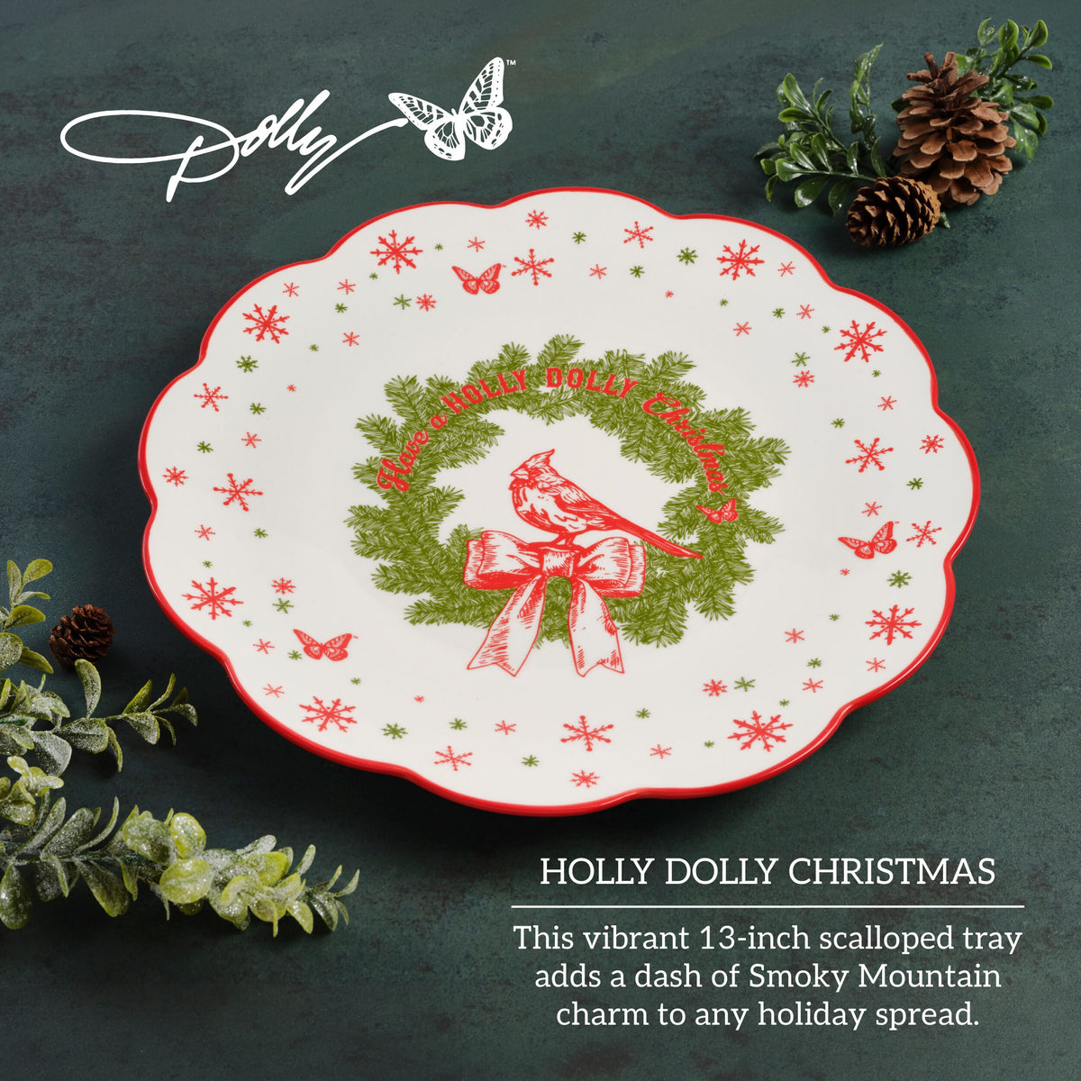 Dolly Parton Holly Dolly Christmas Scalloped Platter