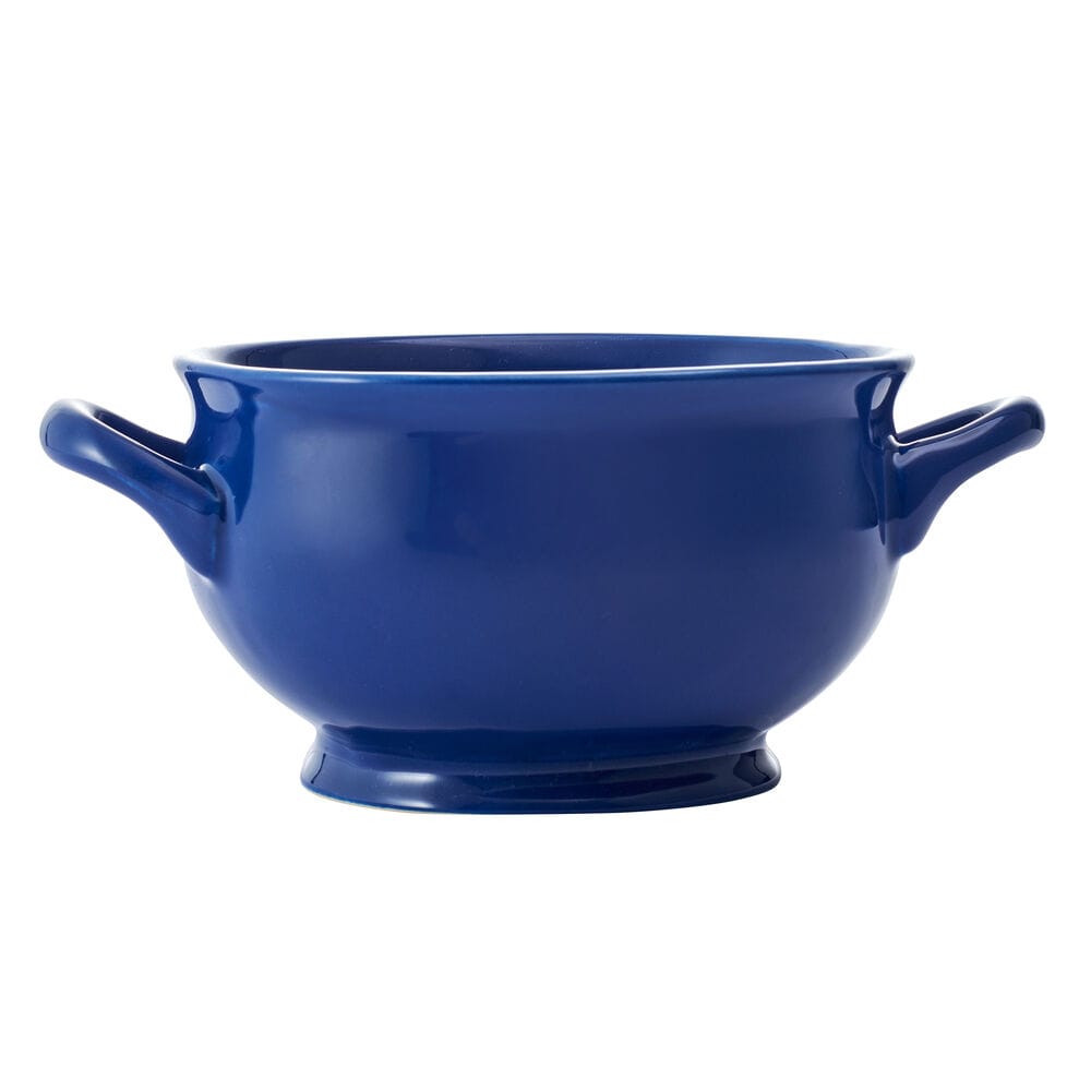 Blue double handle chowder soup bowl from a set of two