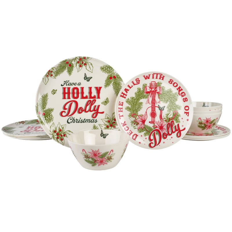 Dolly Parton Holly Dolly Melamine Dinnerware Set, Service for 4
