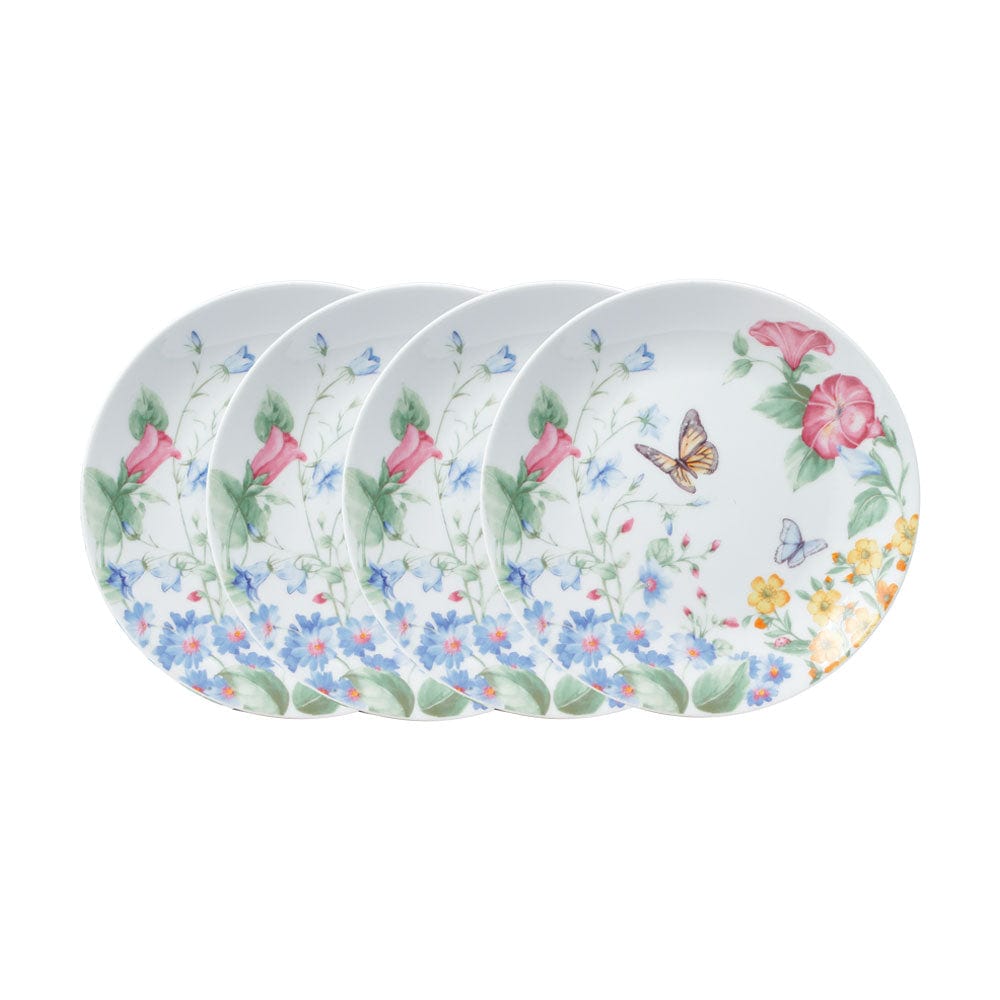 Annabelle set of four salad plates with a colorful floral pattern of blue pink and yellow flowers