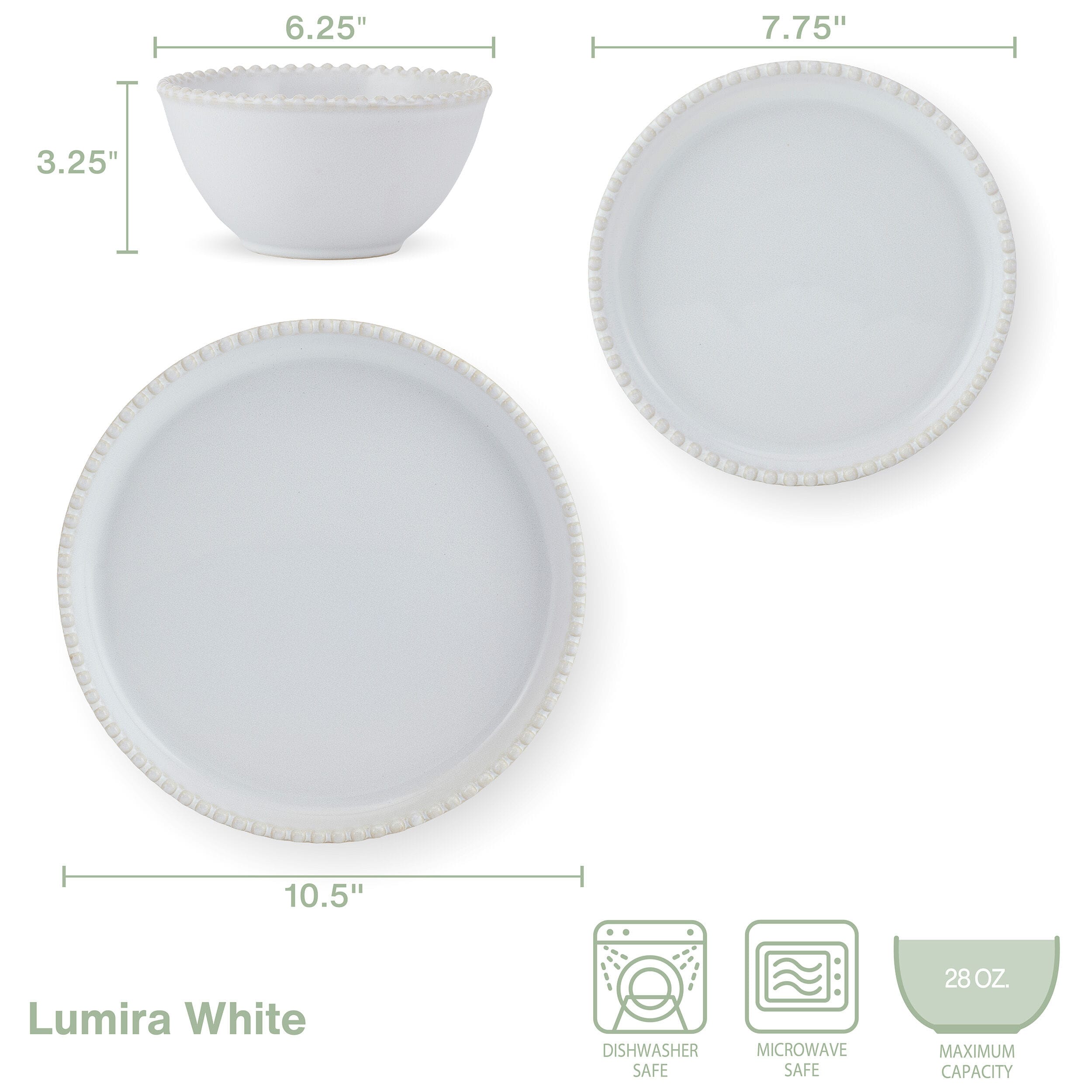 Lumira White 12 Piece Dinnerware Set, Service for 4