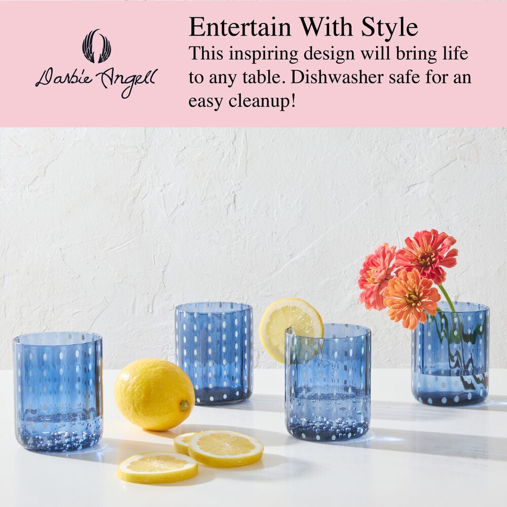Darbie Angell Dappled Clouds Cobalt Set of 4 Double Old Fashioned Glasses