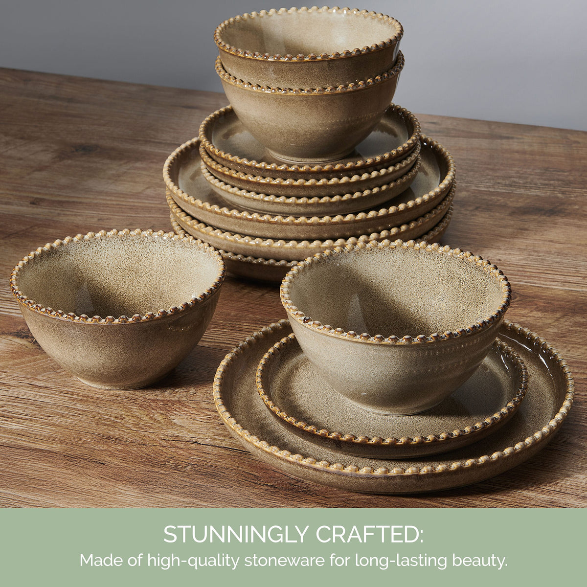 Lumira Taupe 12 Piece Dinnerware Set, Service for 4