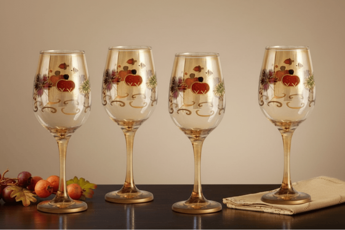 Plymouth Set of 4 Leaf Luster Wine Glasses