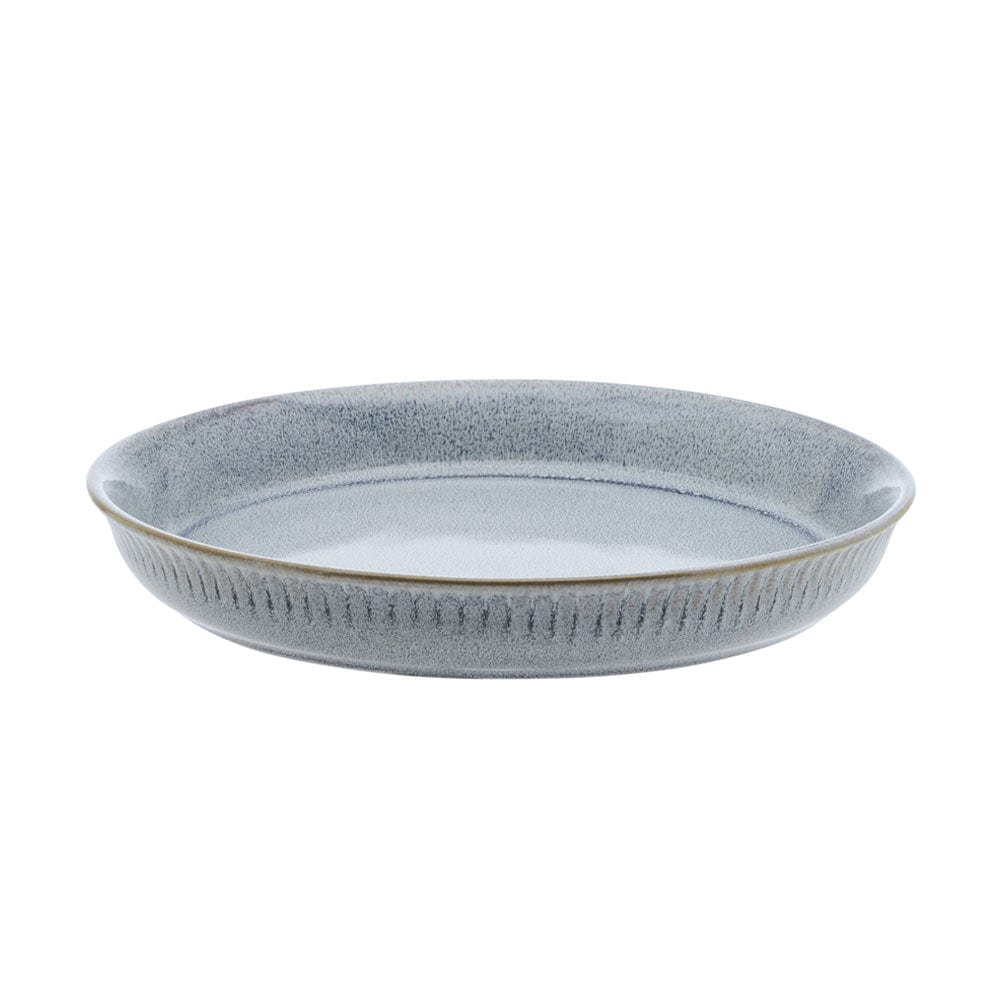 Shallow Amara Smoke bowl in blue gray speckled glaze from the dinnerware set