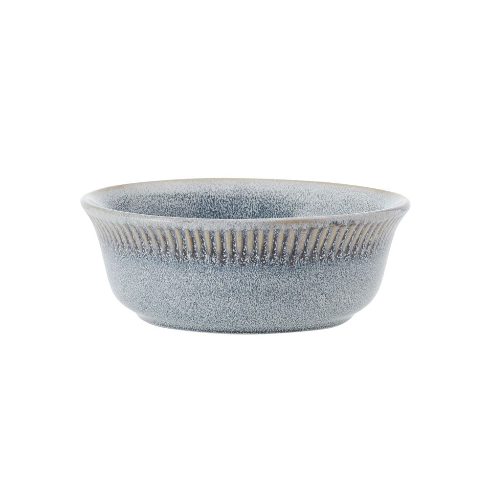 Amara Smoke bowl with a ribbed exterior and speckled blue gray glaze