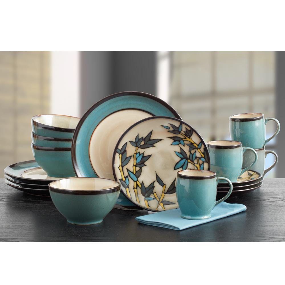 Gourmet Basics Belmont Round Blue Stalks Dinnerware Set