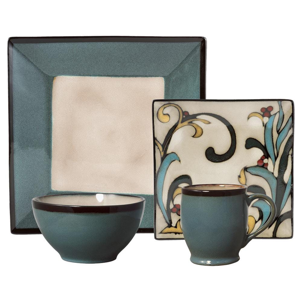 Gourmet Basics Belmont Square Blue Leaves Dinnerware Set