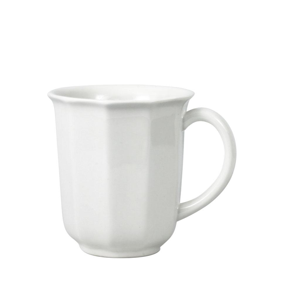 White Heritage mug with a faceted body and curved handle.