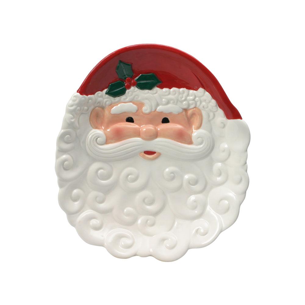 Winterberry Santa figural cookie plate featuring a smiling Santa with a red hat and white swirled beard.